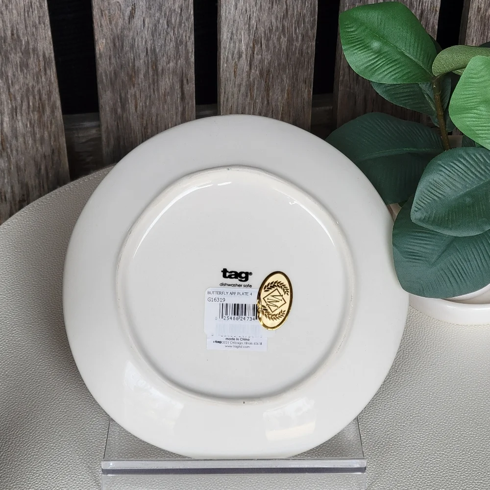 Butterfly Design Ceramic Plate: Black, Red, Blue -TAG